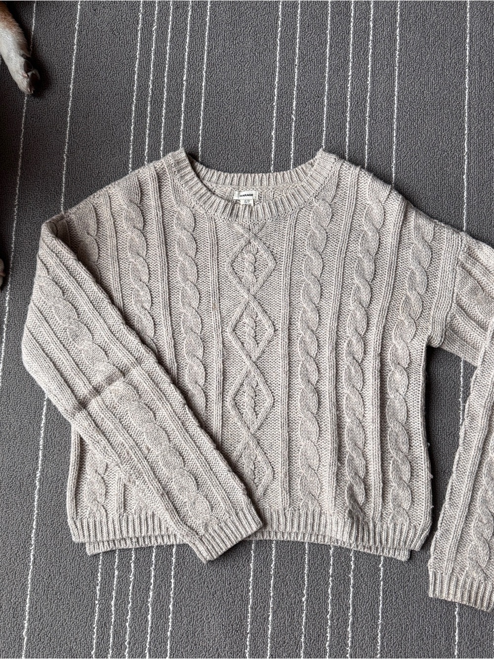 Garage Cable Knit Crew Sweater in Light Taupe